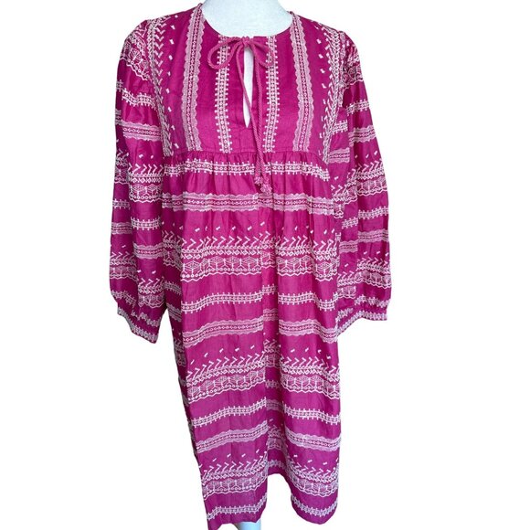 MELISSA NEPTON Bart Dress Size‎ Large Fuchsia White Detailed Embroidery NEW - Picture 1 of 11